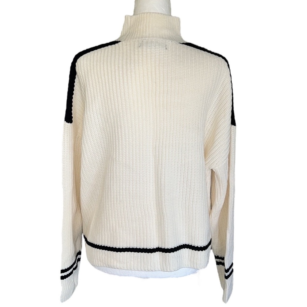 Sanctuary Felling Sporty Ivory & Black Mock Neck Oversized Ribbed Sweater - L - Picture 7 of 13